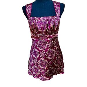 VTG Y2K 90s Self Esteem Babydoll Top XL Red Wine Print Whimsigoth Fairy